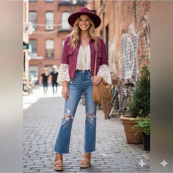 Rachel Zoe Jackets & Blazers - Rachel Zoe Pink Tweed Bouclé Cropped Zip Jacket Blazer S